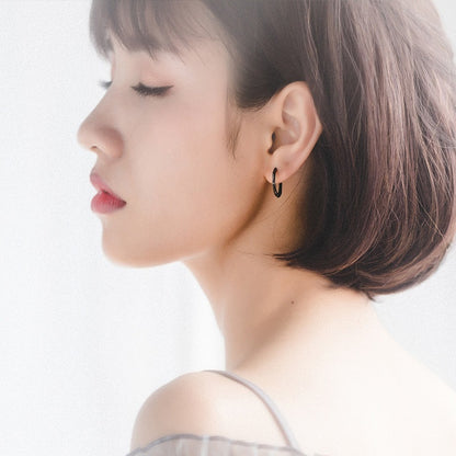 S925 Silver Octagon Ear Clip Black