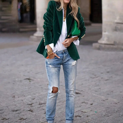 Velvet Lapel Casual Suit Business Fashion Slim Single-breasted Jacket Outwear Clothing For Women