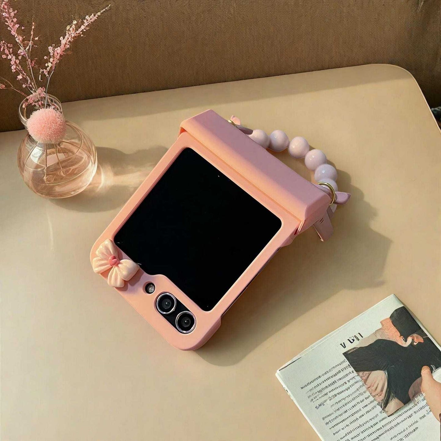 Cute Bow Bracelet Chain Case for Samsung Galaxy Z Flip 6 5 4 3 - Hinge Protection & Stylish Cover, Fits Z Flip 5 Flip 6