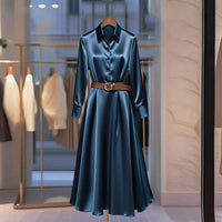 Temperament Long-sleeved Dress Autumn Solid Color A-line Skirt