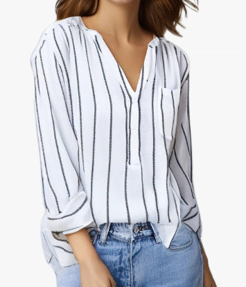 Simple And Fashionable Printed Striped Shirt For Women