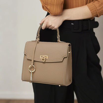Fashion Litchi Pattern Lock Vintage Handbag