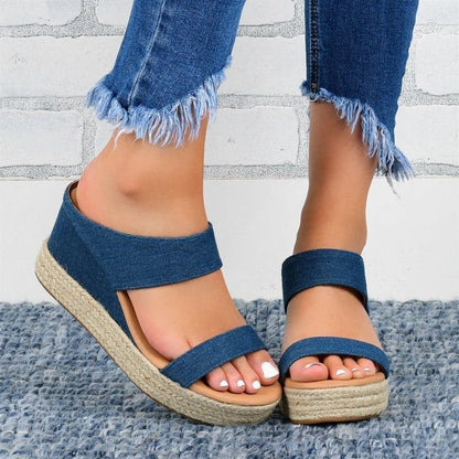 European And American Wedge Slippers Hemp Rope Ladies Casual Flat Sandals