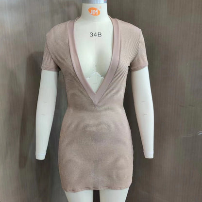 Sunscreen Women's High-Stretch Deep V-Neck Sexy Slimming Sheath Dress