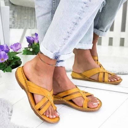 Retro Women's Wedge Heel European And American Casual Plus Size Shoes Solid Color Sandals
