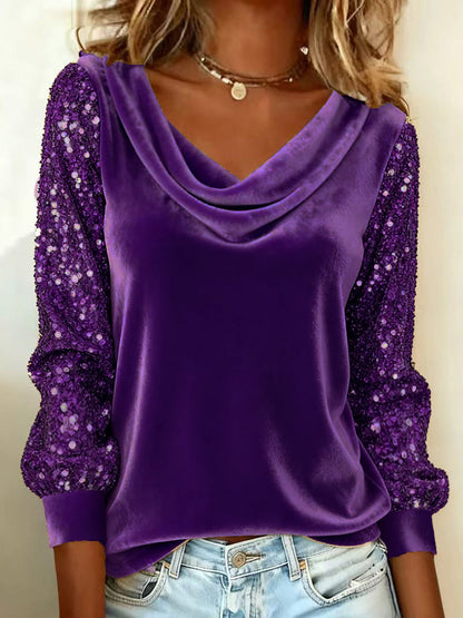 Elegant Velvet Long Sleeve Shirts For Women Autumn Winter Solid Color Loose Women Blouses Fashion Pullover Tops Party Clothes