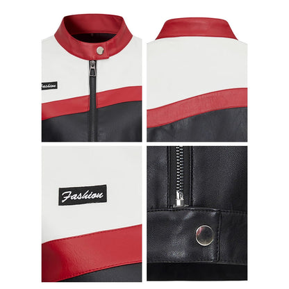 New Color Contrast Patchwork Motorcycle Clothing Pilot Jacket Short Version Coat