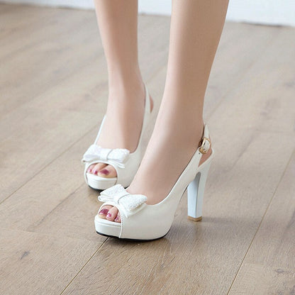 Elegant Bow High Heel Shoes for Women - 8cm+ Thick Heel Platform Pumps (Waterproof, Round Toe, Microfiber Leather