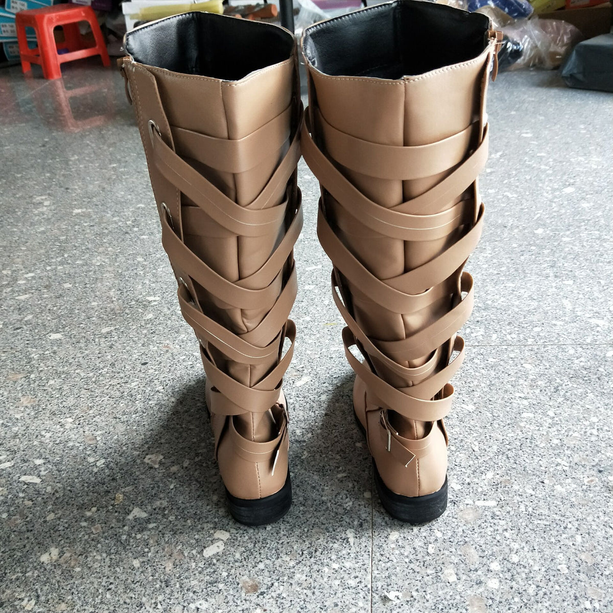 Lace-up Boots Round Toe Low Heel Rider Boots