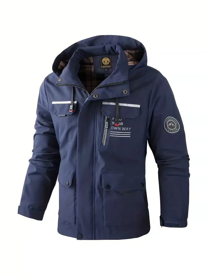 Fashion Men's Casual Windbreaker Jackets Hooded Jacket Man Waterproof Outdoor Soft Shell Winter Coat Clothing Warm Thick Tops