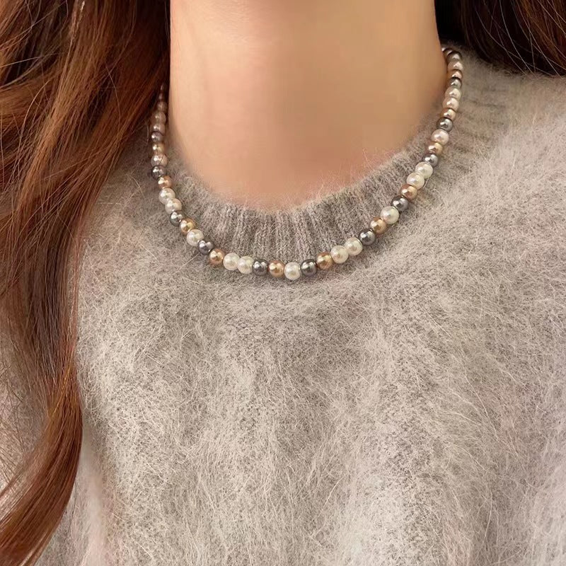 Womens Mixed-Color Glass Pearl Necklace Jewelry