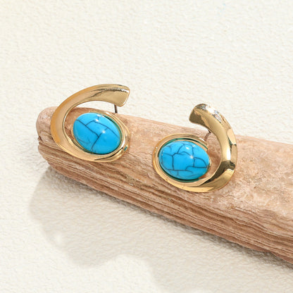 Inlaid Turquoise Spiral Earrings Necklace Bracelet Ring Set