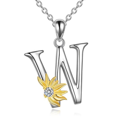 Sterling Silver Initial Alphabet Sunflower A Letter Script Name Pendant Necklace