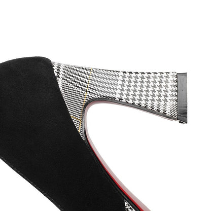 All-match Thick Heel Shoes Women Plaid Shallow Mouth Single