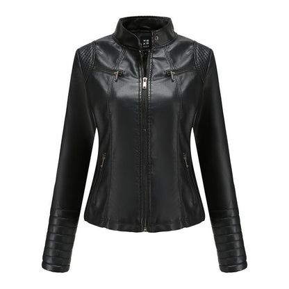 Women's Leather Thin Motorcycle Clothing Short Chic Women's Jacket