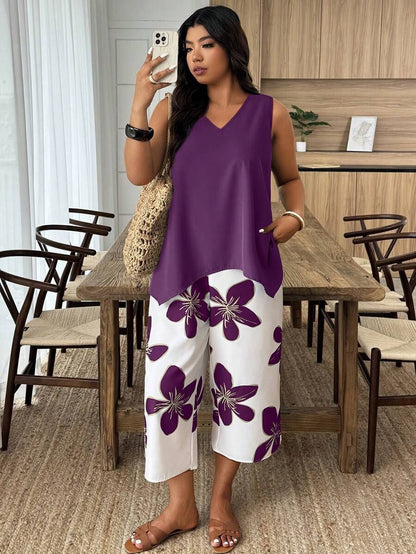 Women's Casual Elegant Printed Cropped Pants Set