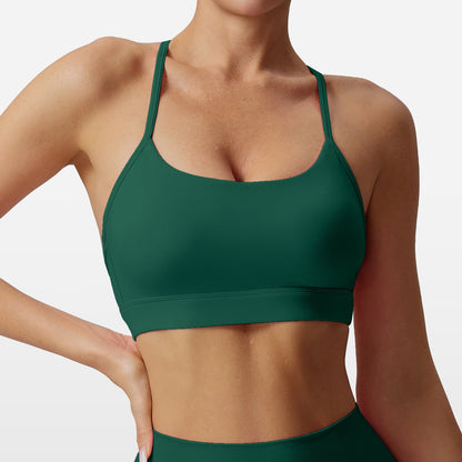 Womens Solid-Colored Versatile Thin-Strap Shock-Absorbing Quick-Drying Yoga Tank Top