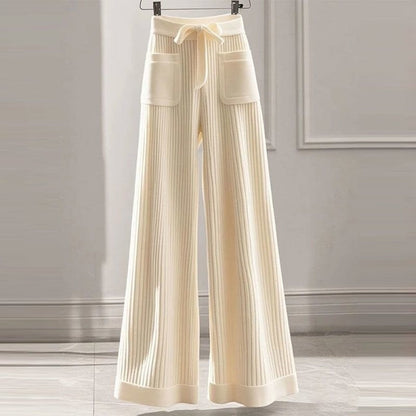 Women's Elegant, Soft And Versatile Knitted Top With Casual Straight-leg Pants