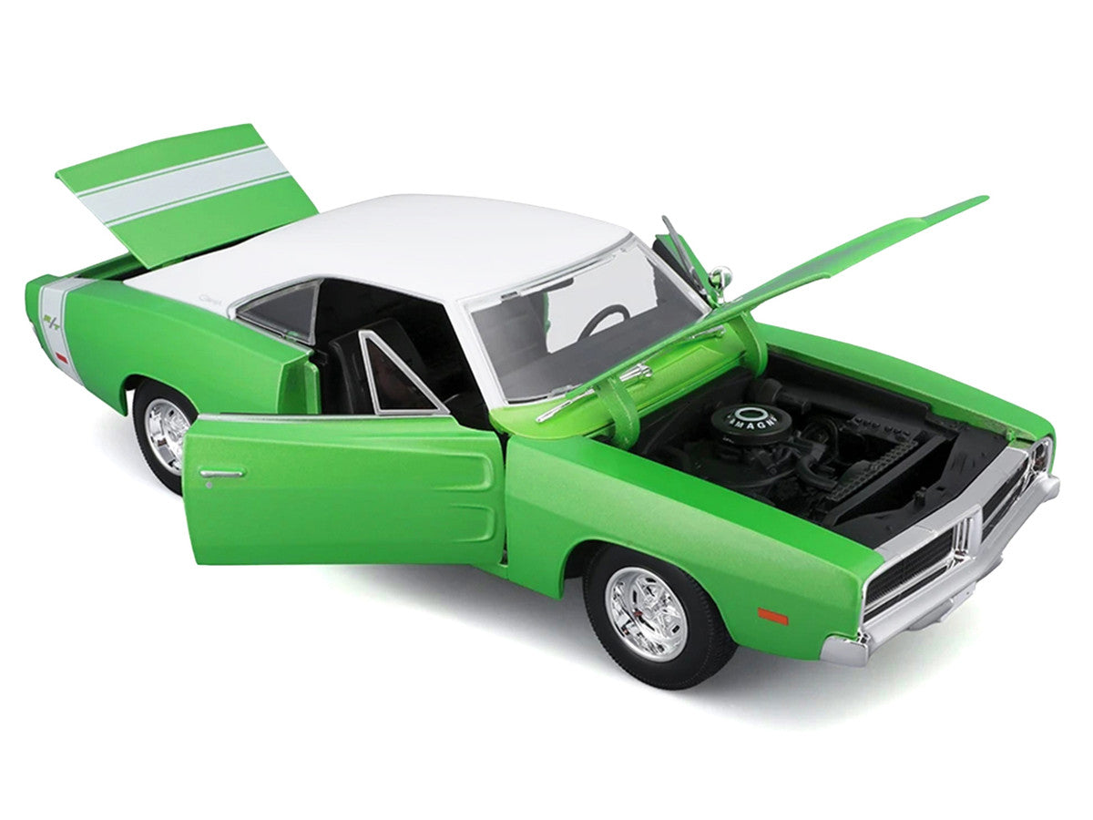 1969 Dodge Charger R/T Green Metallic with White Top and Tail Stripe "Special Edition" Series 1/18 Diecast Model Car by Maisto