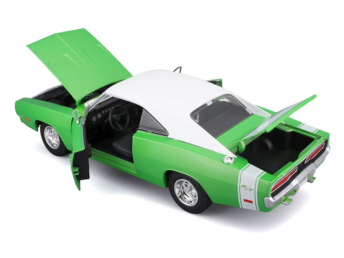 1969 Dodge Charger R/T Green Metallic with White Top and Tail Stripe "Special Edition" Series 1/18 Diecast Model Car by Maisto