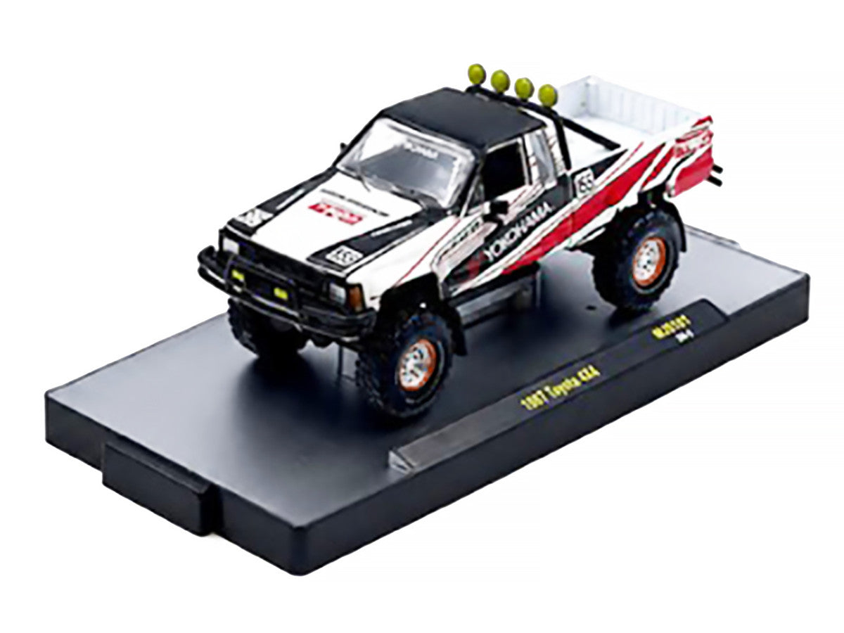 1985 Toyota SR5 4×4 Pickup Truck #85 "Yokohama" White with Black Top and Red and Black Graphics Limited Edition to 8250 pieces Worldwide 1/64 Diecast Model Car by M2 Machines