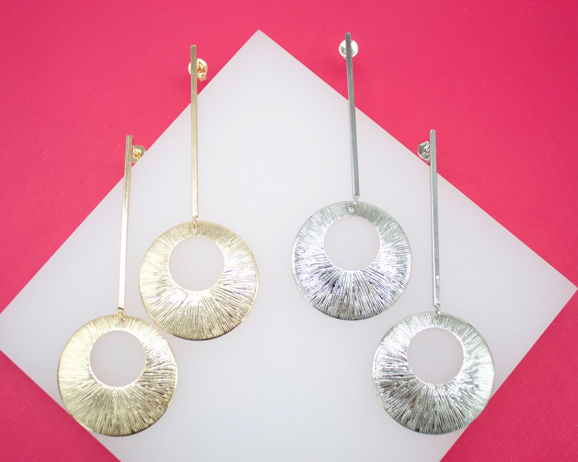 Long Modern Round Gold Earring (K155)(L173)
