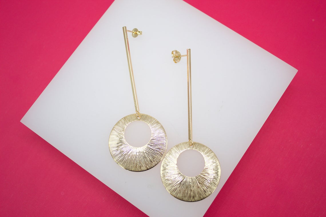 Long Modern Round Gold Earring (K155)(L173)