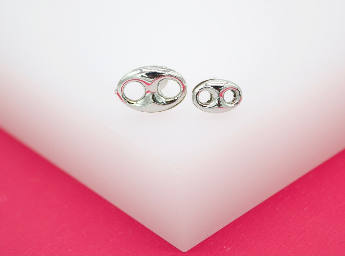 18K Rhodium Filled Puffy Mariner Stud Earrings (L123)(L34)