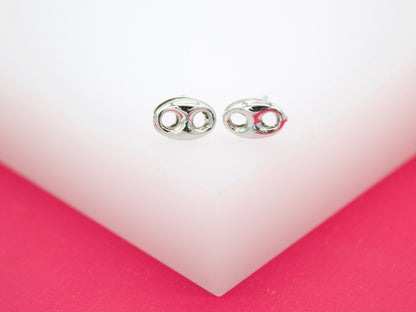 18K Rhodium Filled Puffy Mariner Stud Earrings (L123)(L34)