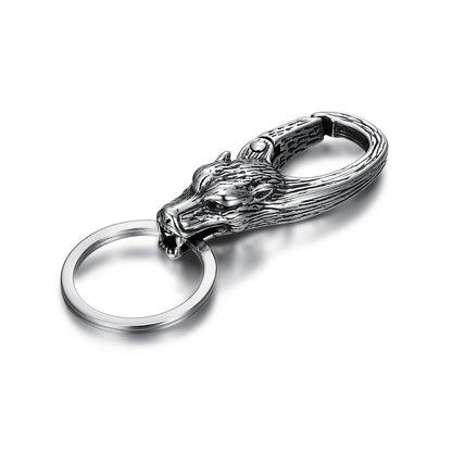 European And American Fashion Wolf Head Stainless Steel Keychain