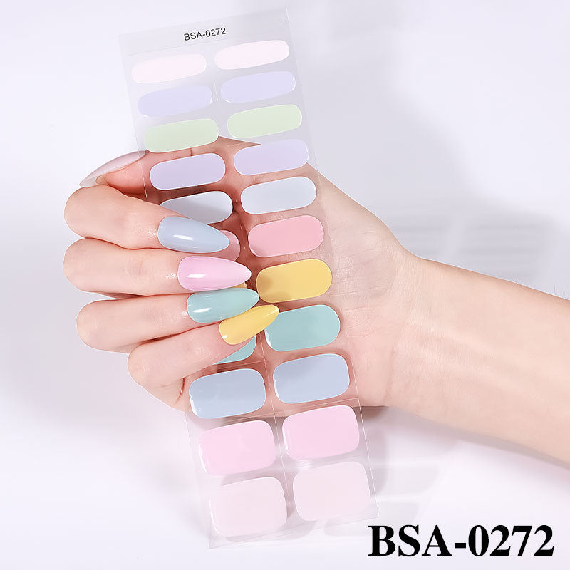 Simple Solid Color Scallion Powder No-bake Gel Nail Stickers
