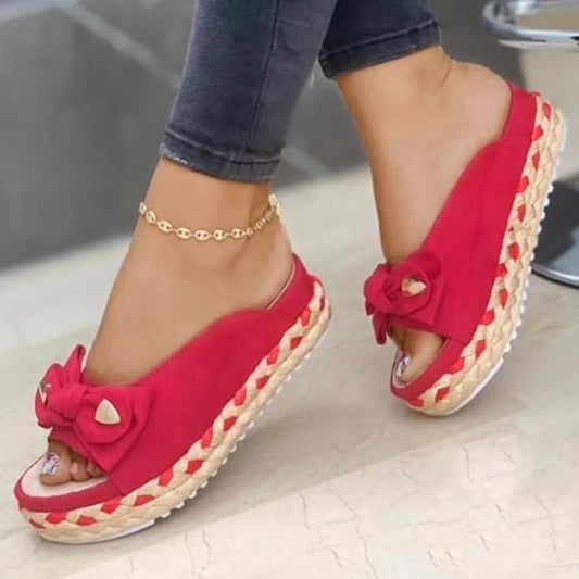 Ladies Platform Casual Roman Bow Slippers