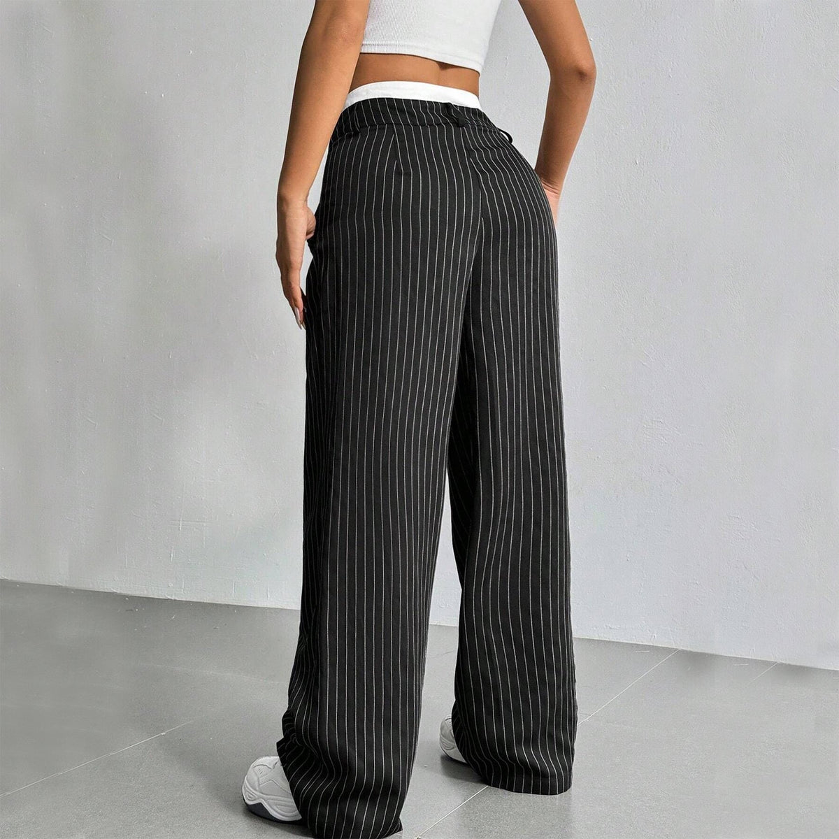 Stripe Printed Trousers Fashion High Waist Straight Leg Pants With Pocket Zipper Casual Suit Pants For Women