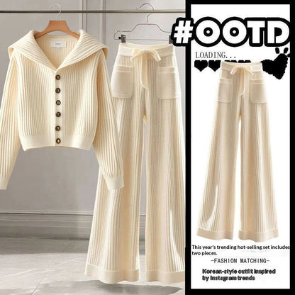 Women's Elegant, Soft And Versatile Knitted Top With Casual Straight-leg Pants