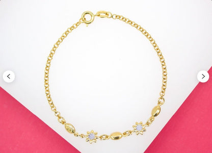 18K Gold Filled Dainty Flower Cz stone Rolo Bracelet