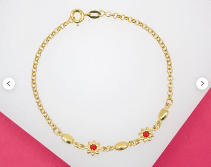 18K Gold Filled Dainty Flower Cz stone Rolo Bracelet