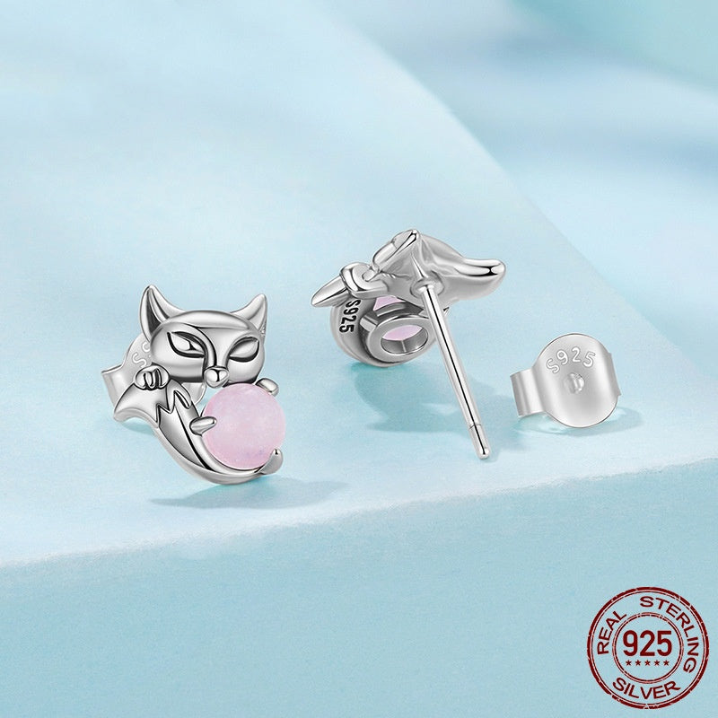S925 Sterling Silver Fox Stud Earrings