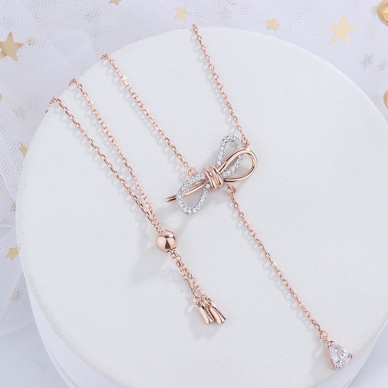 S925 Silver Diamond Bow Necklace
