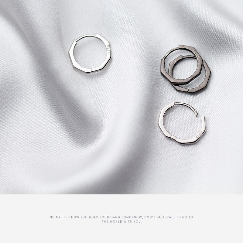 S925 Silver Octagon Ear Clip Black