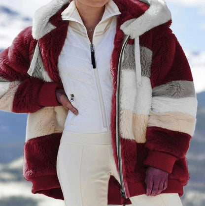 Multicolor patchwork hooded short fashion jacket