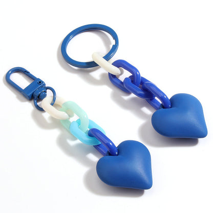 Black Blue Chain Love Heart Xiaohongshu Car Key Ring Hanging Ornaments