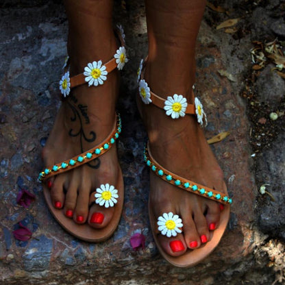European And American Flower Flat Open Toe Casual Comfortable Finger Flat Beach Sandals