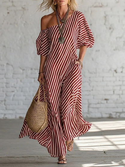 Womens Striped Off-shoulder Dress