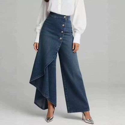 Denim Skort With Button Closure And Washed Finish For Women