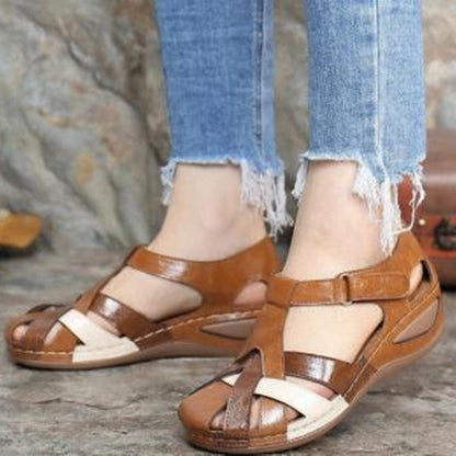Vintage Round Toe Wedge Ladies Cross Buckle Sandals