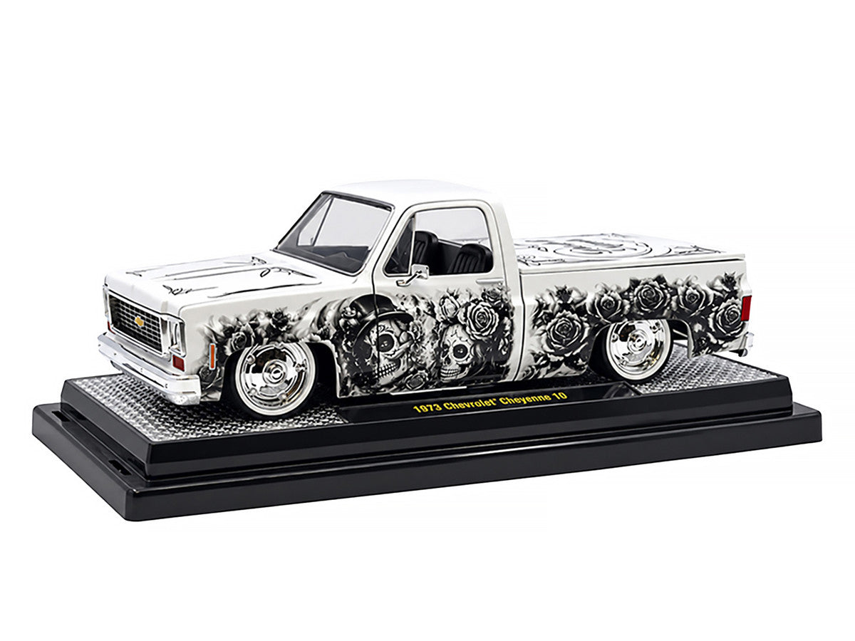 1973 Chevrolet Cheyenne 10 Pickup Truck "Dia de los Muertos" White with Graphics Limited Edition to 2500 pieces Worldwide 1/24 Diecast Model Car by M2 Machines