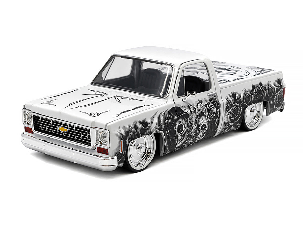 1973 Chevrolet Cheyenne 10 Pickup Truck "Dia de los Muertos" White with Graphics Limited Edition to 2500 pieces Worldwide 1/24 Diecast Model Car by M2 Machines