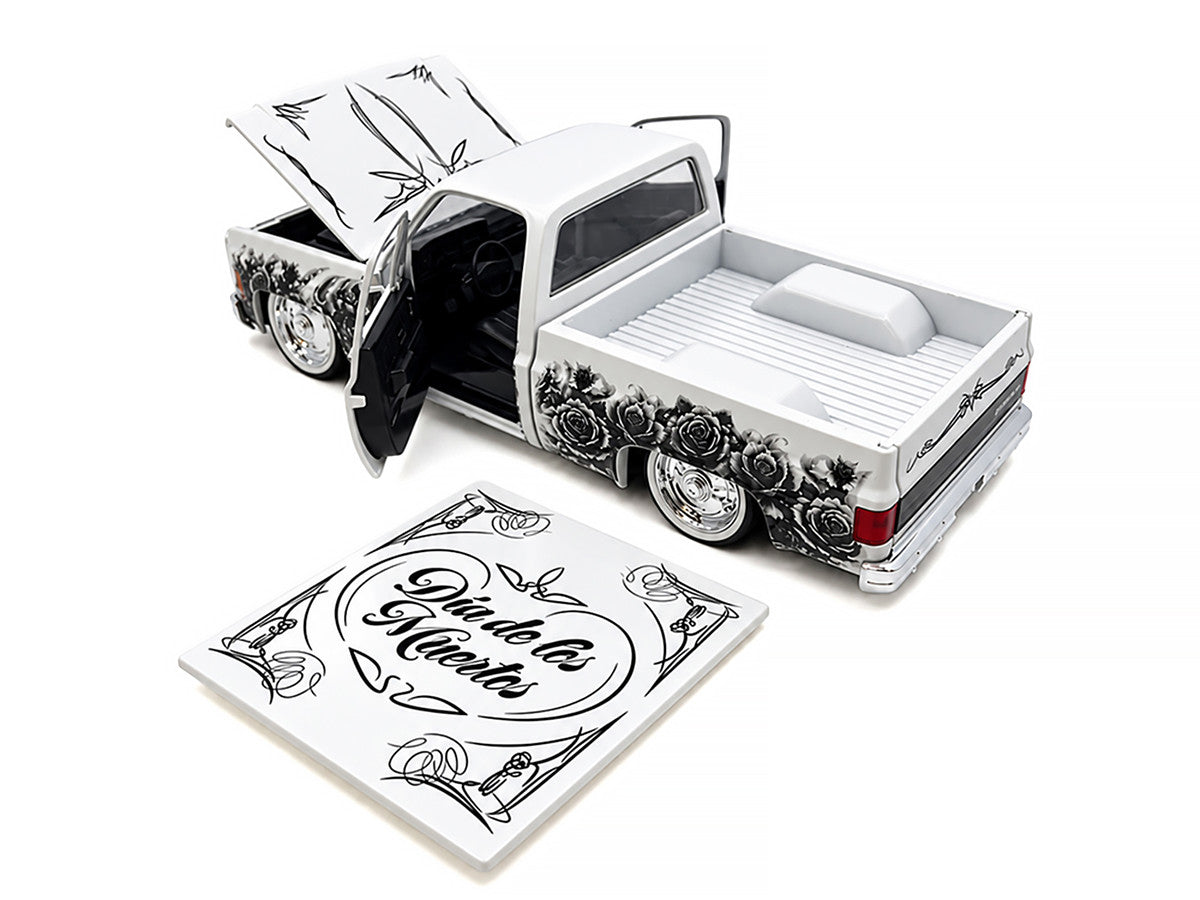 1973 Chevrolet Cheyenne 10 Pickup Truck "Dia de los Muertos" White with Graphics Limited Edition to 2500 pieces Worldwide 1/24 Diecast Model Car by M2 Machines