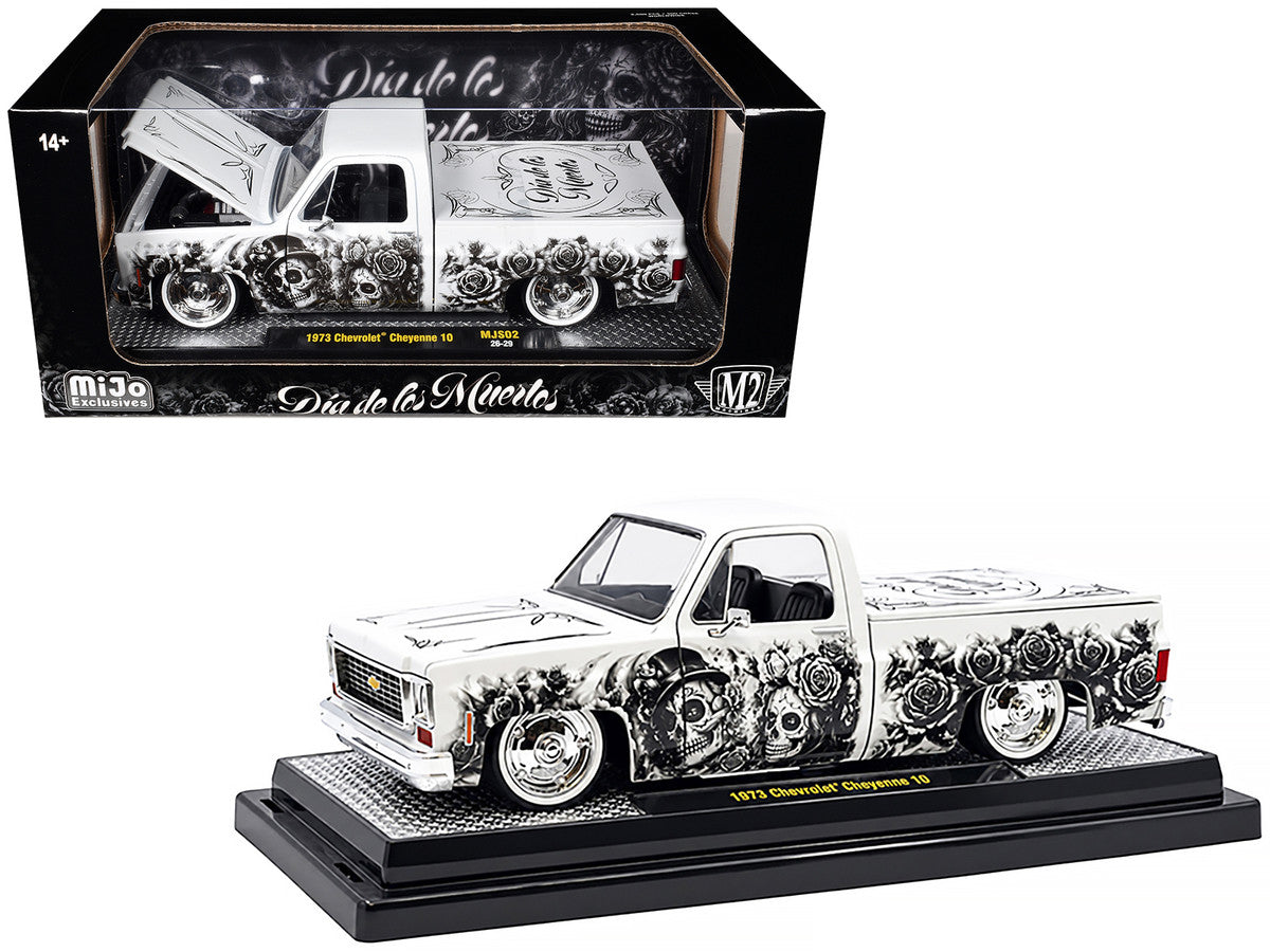 1973 Chevrolet Cheyenne 10 Pickup Truck "Dia de los Muertos" White with Graphics Limited Edition to 2500 pieces Worldwide 1/24 Diecast Model Car by M2 Machines