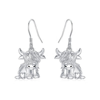 Highland Cow Earrings for Women 925 Sterling Silver Cow Dangle Drop Earrings
